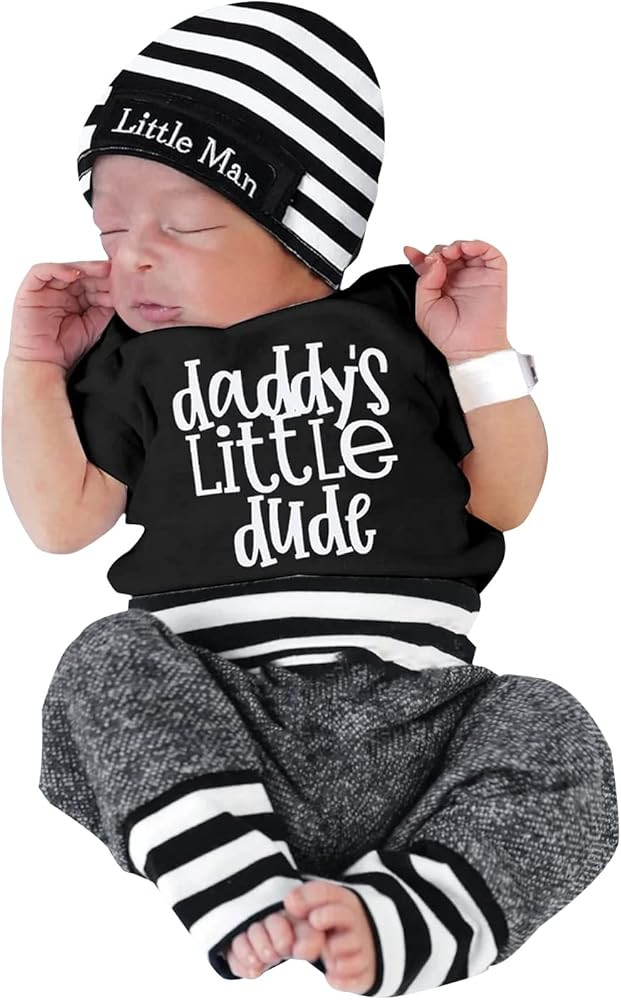 Newborn Infant Baby Clothes Long Sleeve Romper + Pants + Hat 3PCS Outfits Set | Amazon (US)