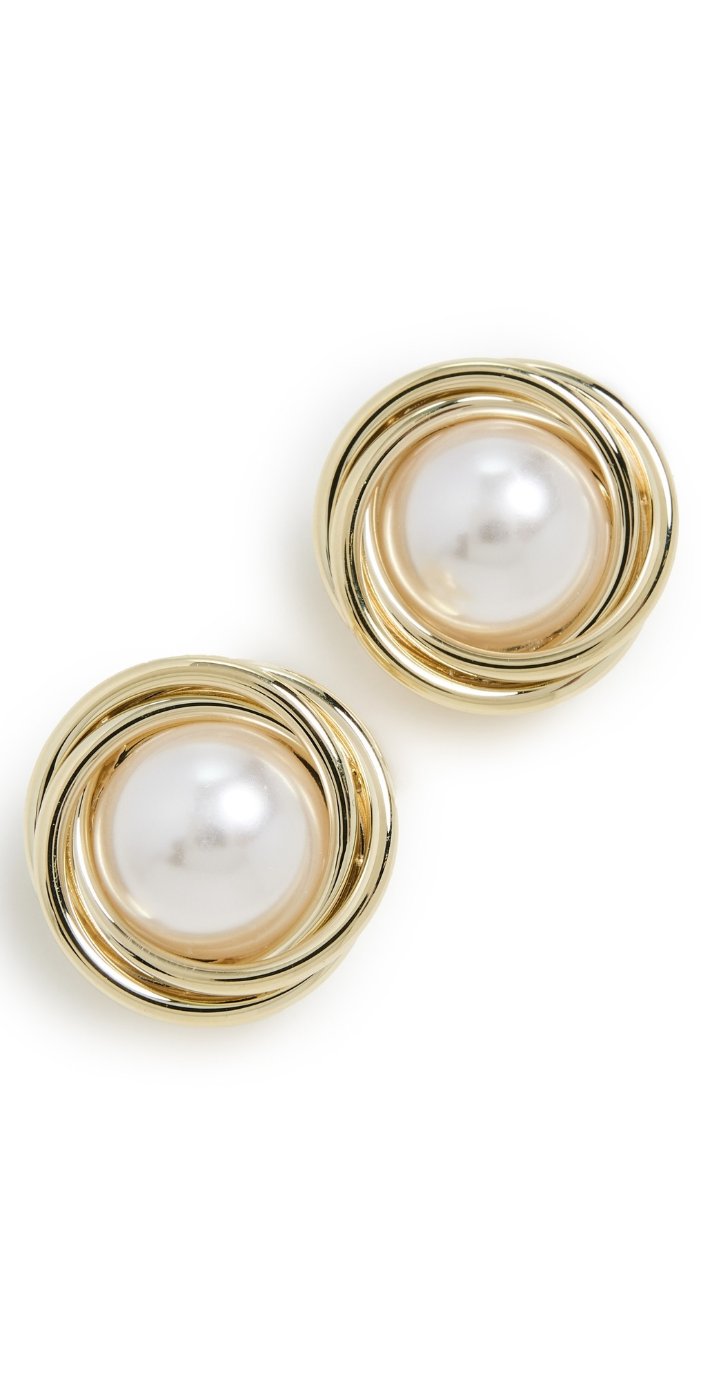By Adina Eden Pearl Twisted Bezel On The Ear Stud Earrings Pearl White One Size | Shopbop