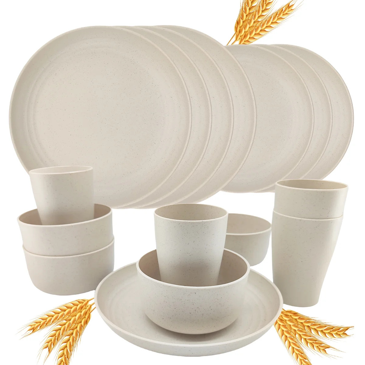 Logianis Wheat Straw Dinnerware Sets Unbreakable Reusable Microwave Plates and Bowls Sets 16 Piec... | Walmart (US)