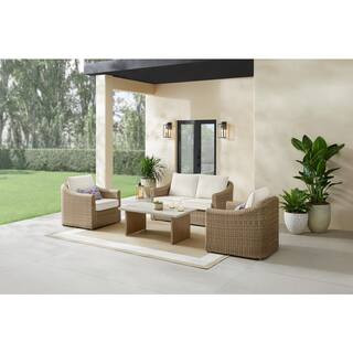 Havenridge 4-Piece Wicker Patio Conversation Set with CushionGuard Beige Cushions | The Home Depot