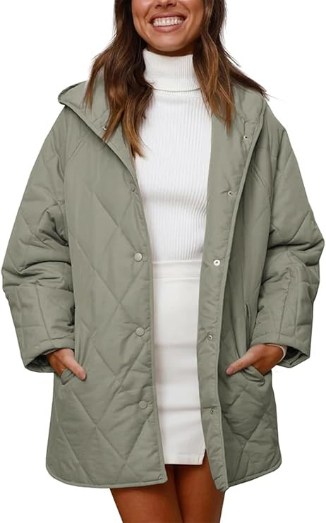 Fisoew Womens Oversized Quilted Jackets Casual Hooded Coat Loose Fit Winter Coats with Pockets | Amazon (US)