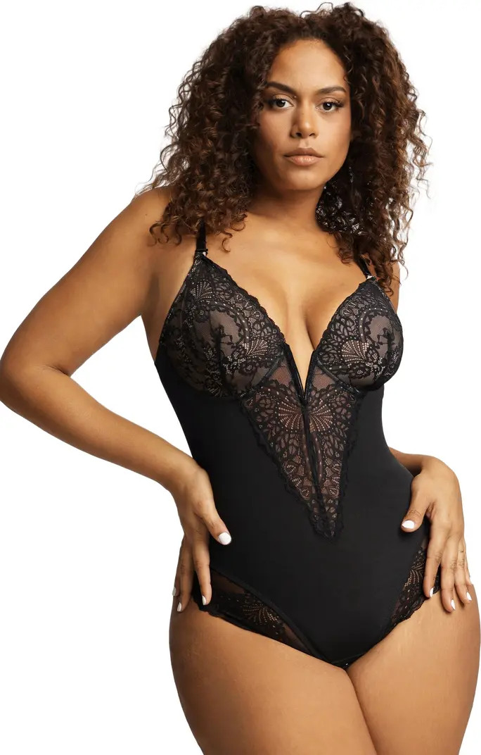 Shapewear Lace Deep V-Neck Sculpting Thong Bodysuit | Nordstrom