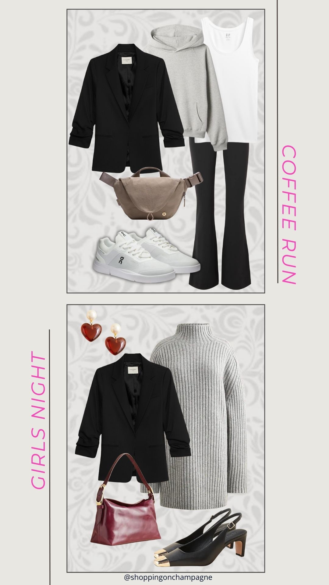 Two ways to style your black blazer from casual to chic. Pair it with a hoodie and sneakers for a coffee run or layer it over a knit dress with heels for girls night.

[black blazer outfits fall capsule wardrobe everyday style minimalist fashion coffee run outfit girls night look chic outerwear outfit ideas capsule essentials elevated casual style]

#LTKOver40 #LTKFindsUnder100 #LTKStyleTip