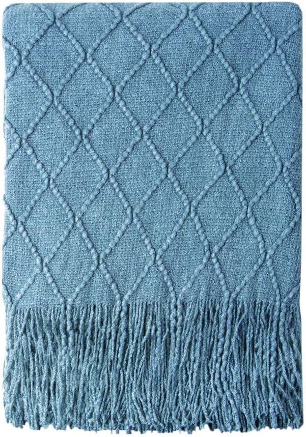 Bourina Knitted Throw Blanket Soft Sofa Throw Couch Blanket, 50"x60", Blue | Amazon (US)