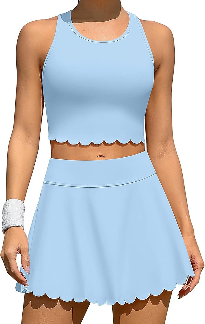 ATTRACO 2 Piece Tennis Dresses for Women Athletic Workout Dress with Shorts and Pockets | Amazon (US)