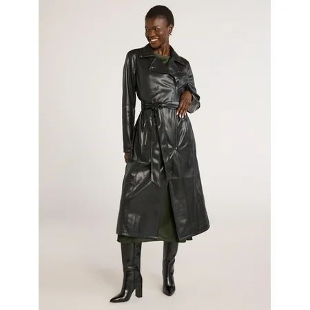 Scoop Women’s Faux Leather Moto Trench Coat Sizes XS-XXL | Walmart (US)