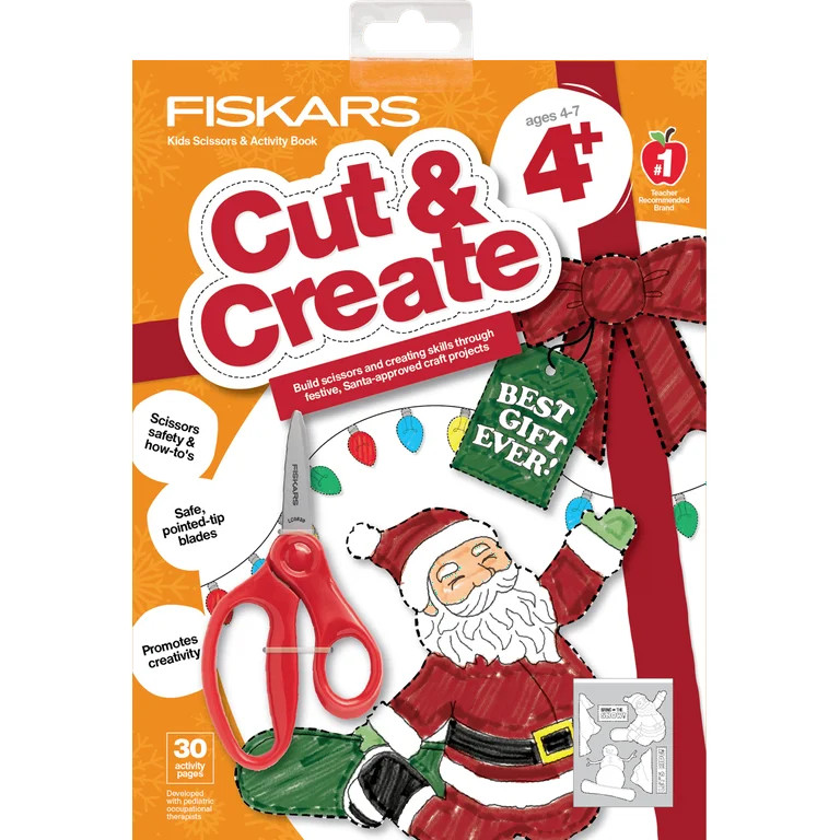 Fiskars Christmas Crafts Paperback Activity Book with 5" Pointed-tip Scissors, Stocking Stuffers ... | Walmart (US)
