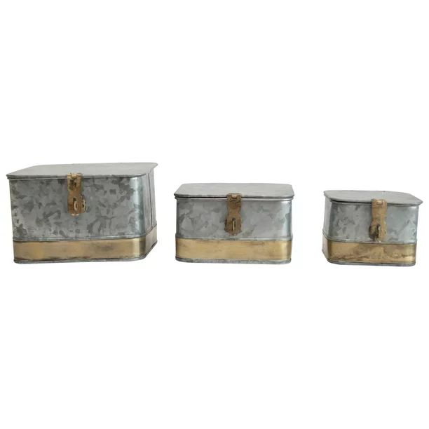 Creative Co-Op Decorative Galvanized Metal Boxes with Lids & Brass Accents (Set of 3 Sizes) | Walmart (US)