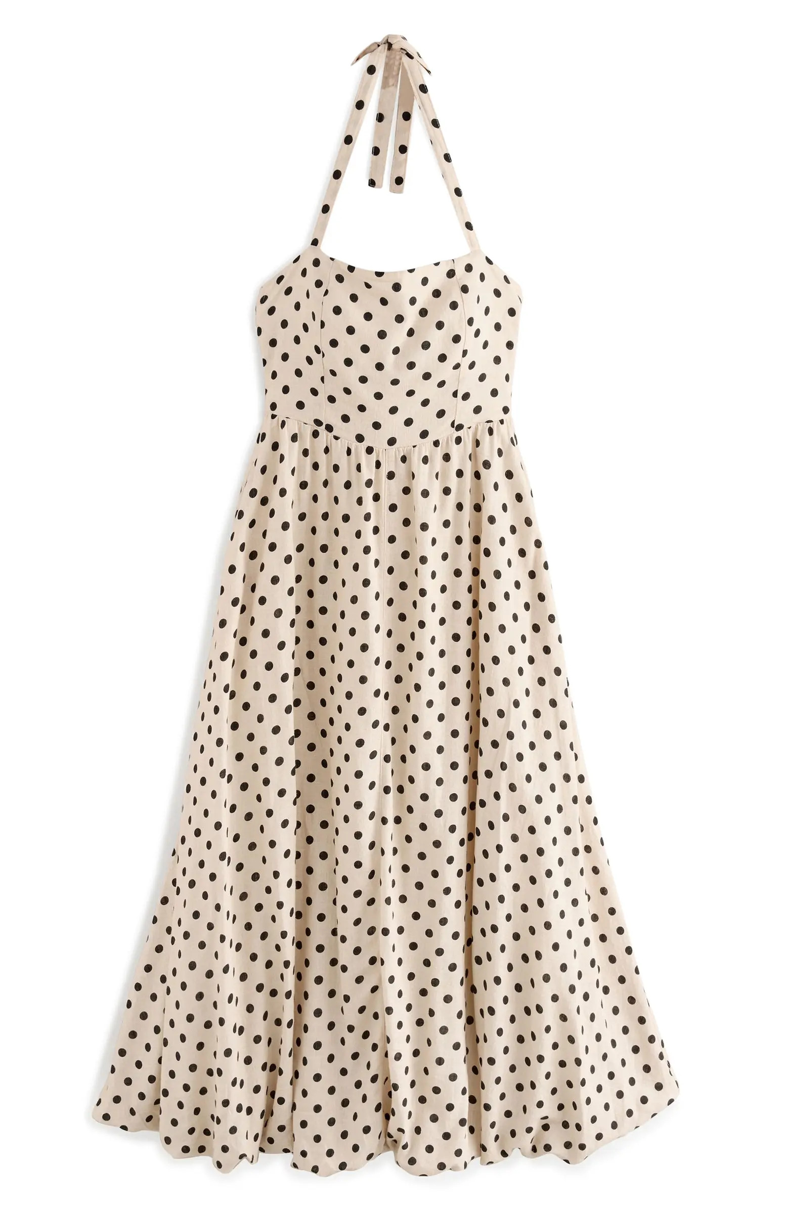 NEXT Spotty Halter Neck Linen Blend Fit & Flare Dress | Nordstrom | Nordstrom