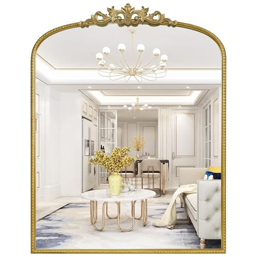 WallBeyond Gold Vintage Mirror for Vanity 28x36 Inch, Gold Antique Mirror with Ornate Frame, Arched Vintage Wall for Bathroom, Living Room, Fireplace, Entryway | Amazon (US)