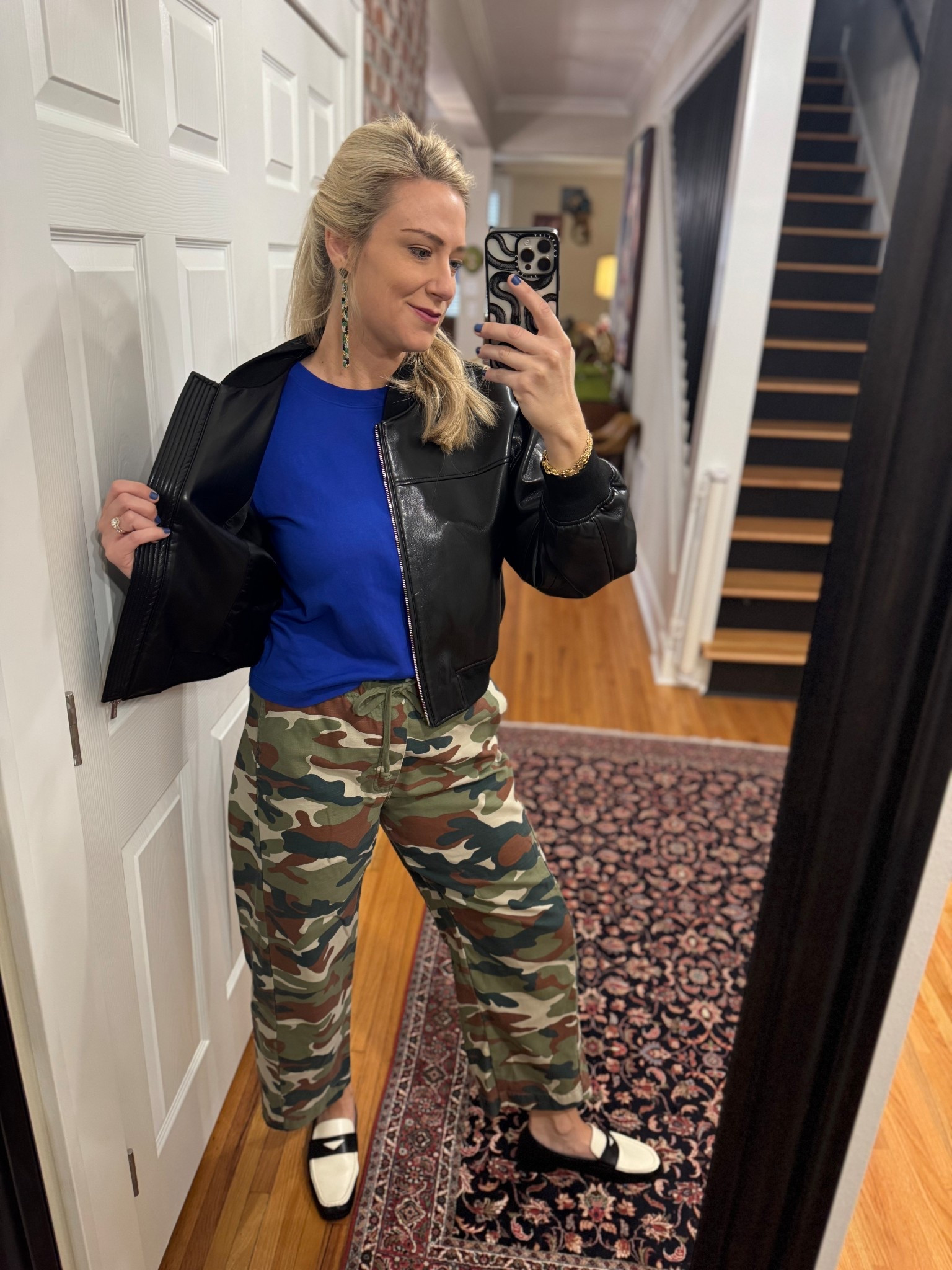 Camo pants, bold t shirt, bomber jacket, two tone loafers- easy throw on outfit for a Saturday of random errands and activities  

#LTKmomlife #LTKdayinmylife #LTKootd