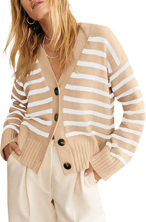 Saodimallsu V Neck Cardigan Sweaters Ribbed Knit | Amazon (US)