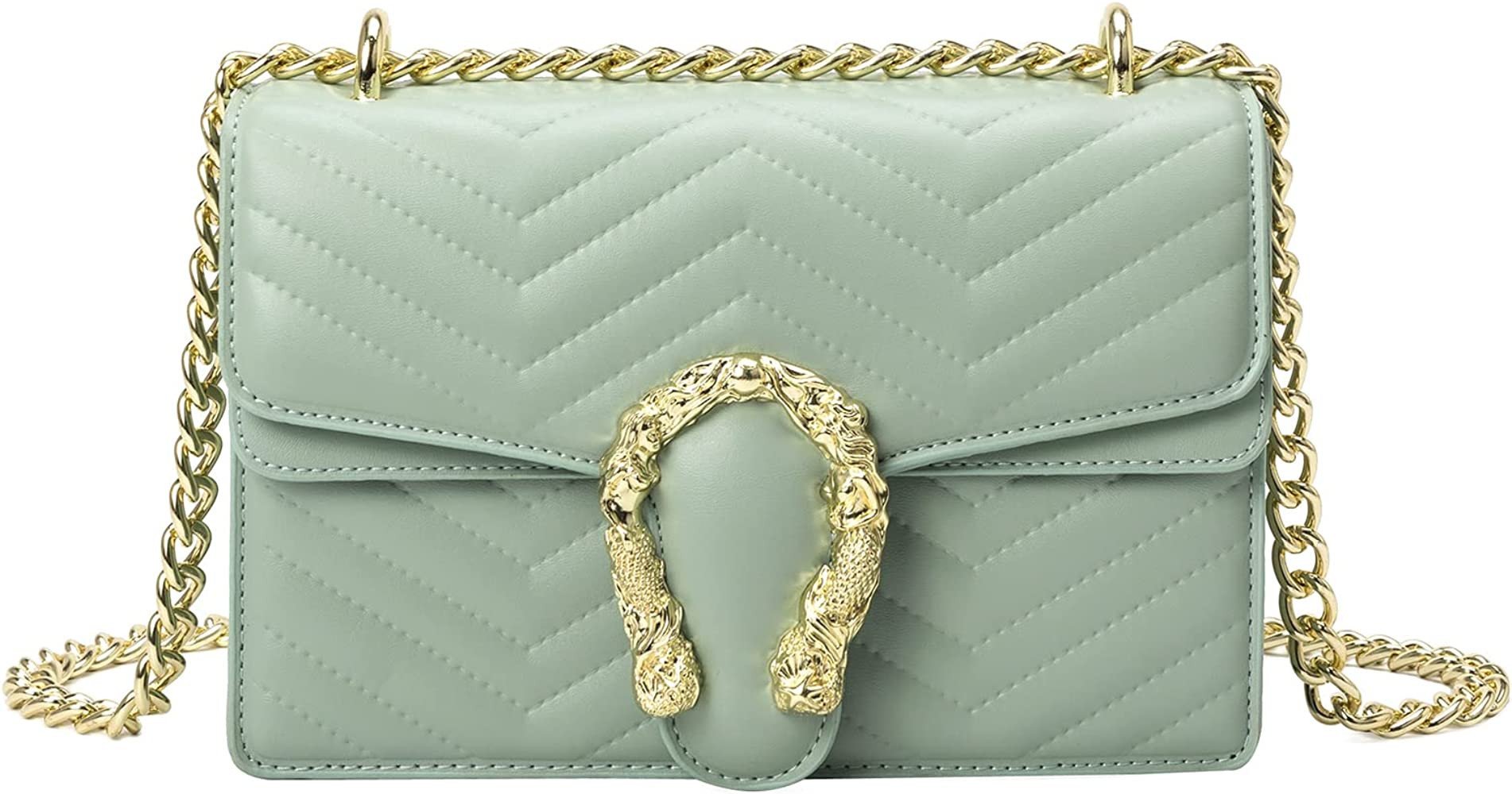 Fashion Metal Chain Small Shoulder Crossbody Bags for Women Handbag Purses Vegan Leather Clutches | Amazon (US)