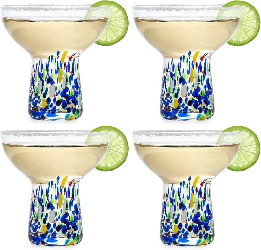 Stemless Margarita Glass – Set of 4 - Luxury Hand Blown Confetti Margaritas, for Cocktails, Wat... | Amazon (US)