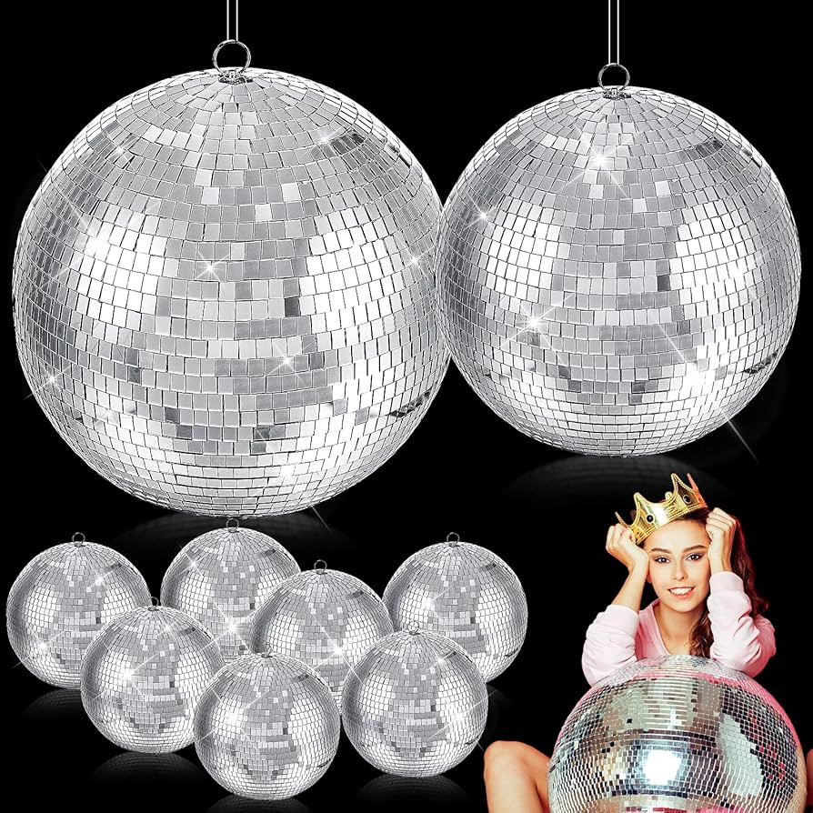 Outus 9 Pcs 16 Inch Large Disco Balls Mirror Balls Ornaments, 16", 12", 4" Hanging Disco Ball Dec... | Amazon (US)