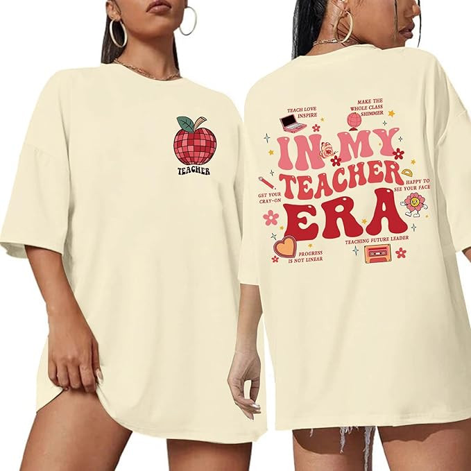 Oversized in My Teacher Era Shirt: Funny Women Teacher Shirt Oversize Preschool Kindergarten Teac... | Amazon (US)