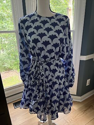 J. Marie Luna ? Rope Dress Blue Sz M Ginkgo Leaf Print Tie Belt Nwot  | eBay | eBay US