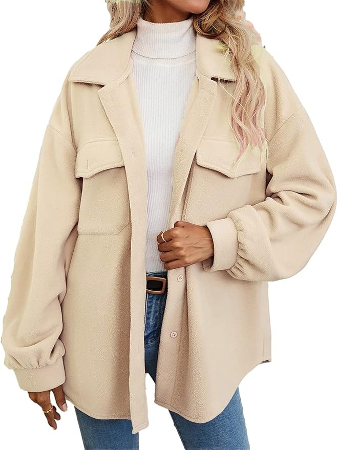 AMEBELLE Women's Polar Fleece Jackets Casual Loose Button Down Shacket with Pocket(1196-Apricot-L... | Amazon (US)