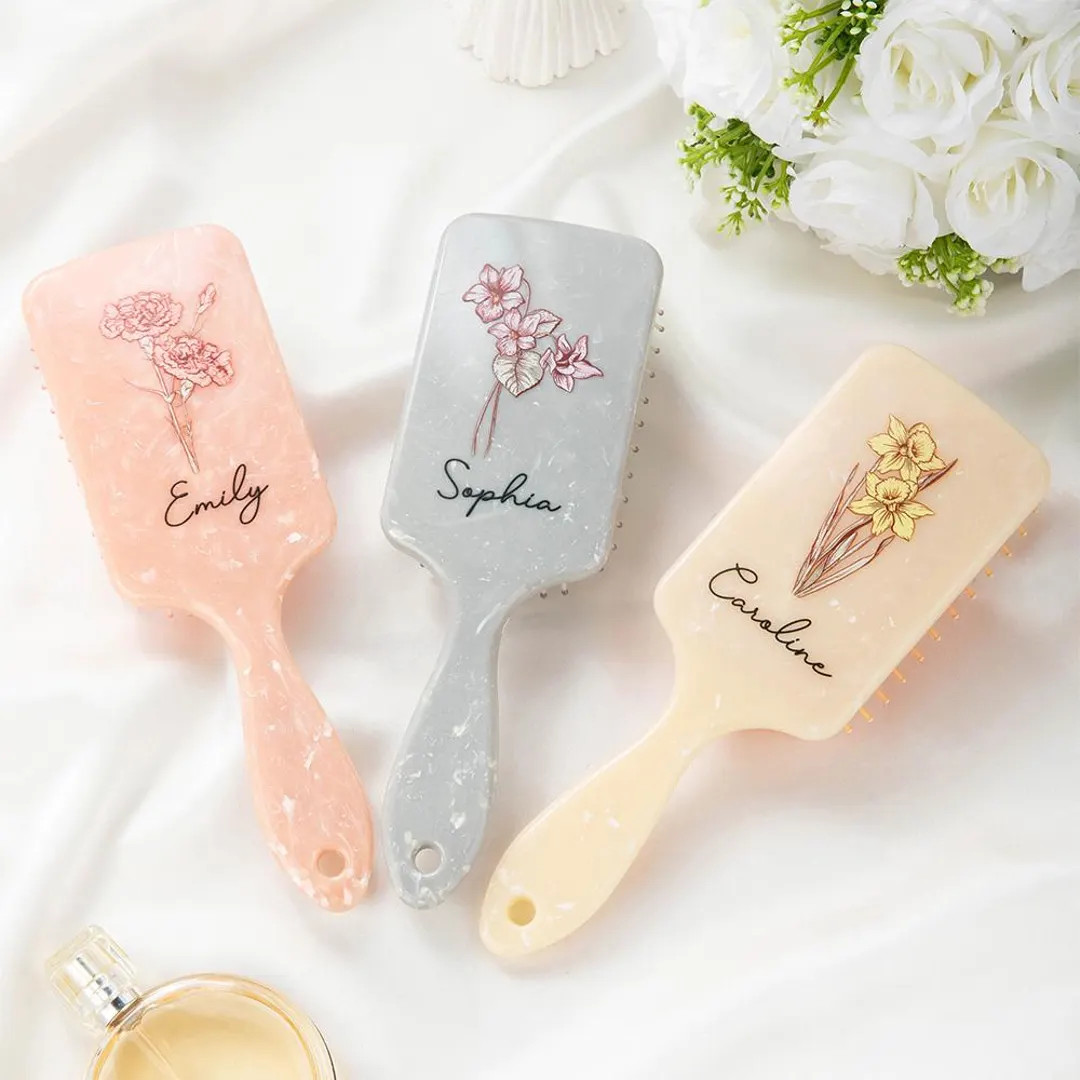Personalized Name Birth Flower Hairbrush Floral Detangling Brush Bridal Shower Favor Birthday/wed... | Etsy (US)