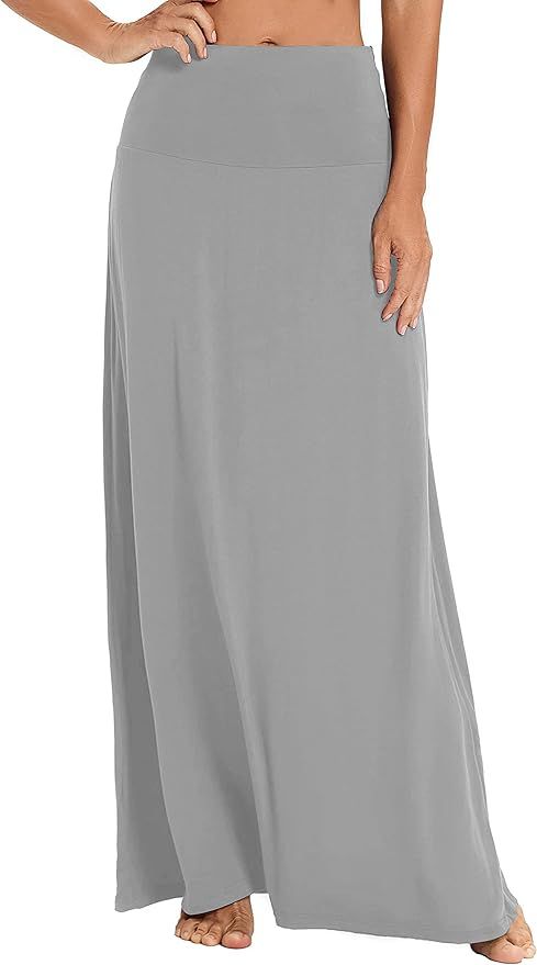 EXCHIC - Falda larga con estampado/sólida de estilo bohemio y cintura elástica | Amazon (US)