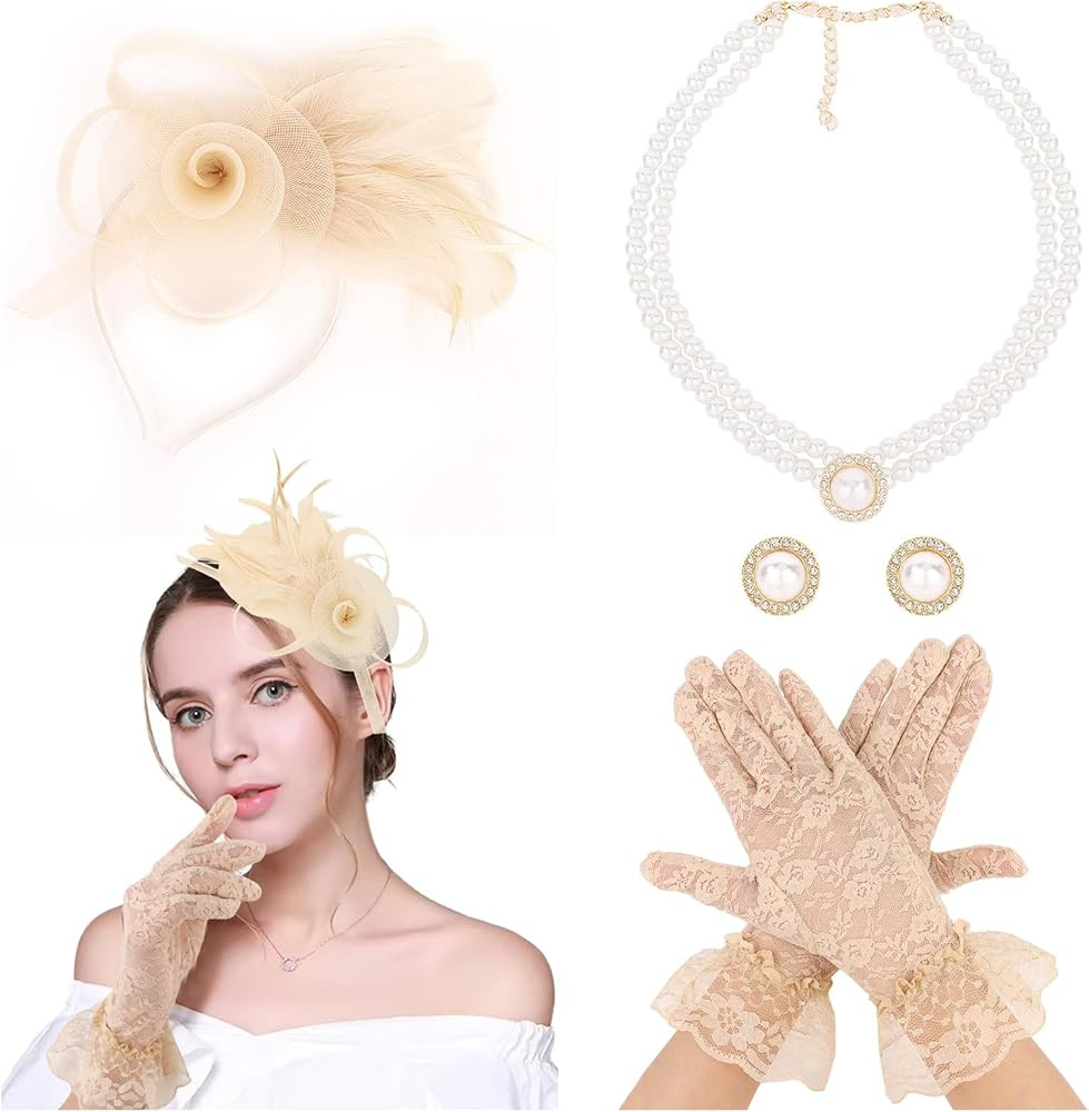 CAVETEE Fascinator for Women Tea Party, Tea Party Headpiece and Lace Glove Set for Women 1920s Pa... | Amazon (US)