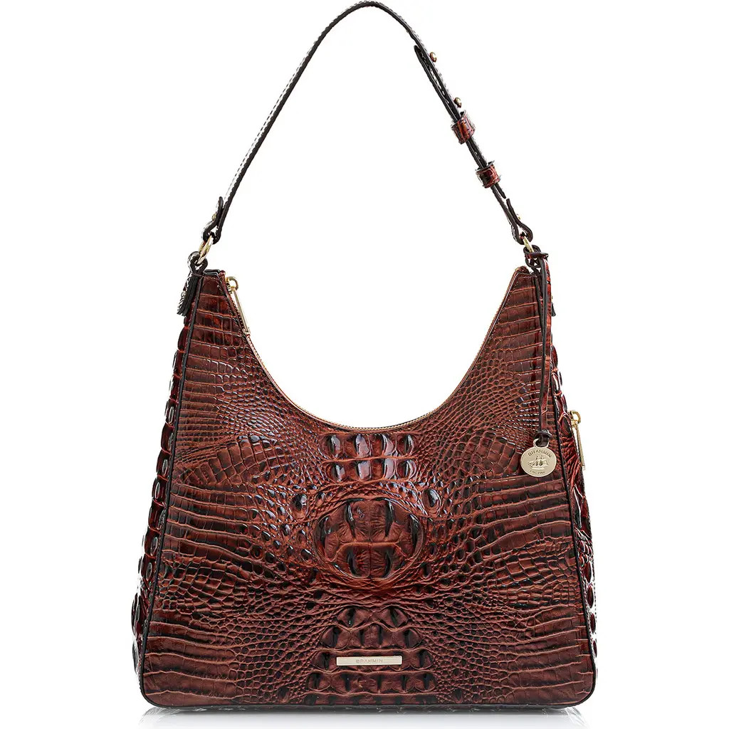 Brahmin Tabitha Croc Embossed Leather Shoulder Bag in Pecan Melbourne at Nordstrom | Nordstrom