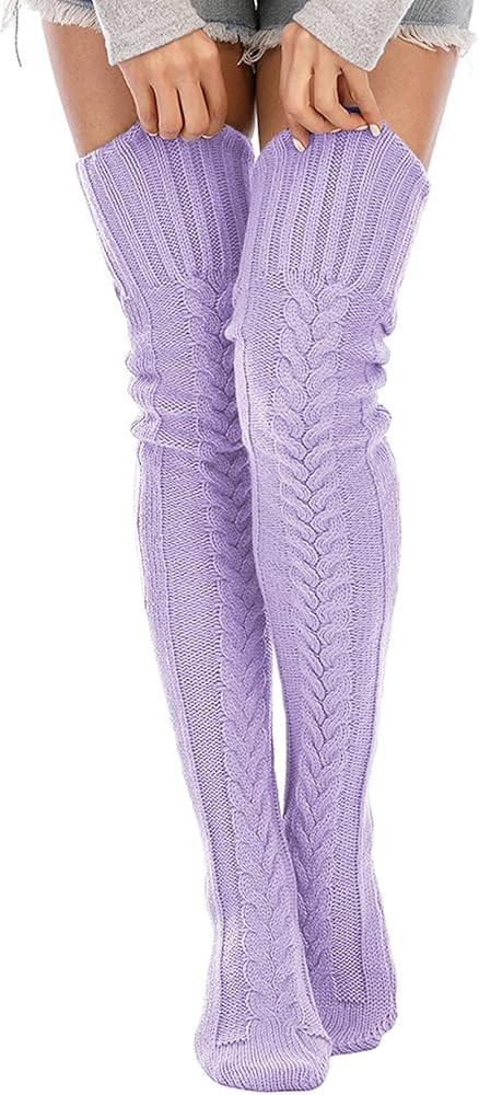 Leoparts Women's Cable Knitted Thigh High Boot Socks Extra Long Winter Stockings Over Knee Leg Wa... | Amazon (US)