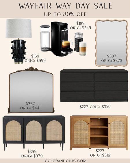 Wayfare sale on beautiful designer look for less furniture and home decor! The table lamp here would look stunning in any setting, and since it is larger, will really stand out. Also linking a similar dresser in black to the one we have in our daughters nursery,beautiful mirrors, and sideboard cabinets. Also linking a Nespresso machine similar to the one we have that’s on sale!

#LTKxWayDay #LTKHome