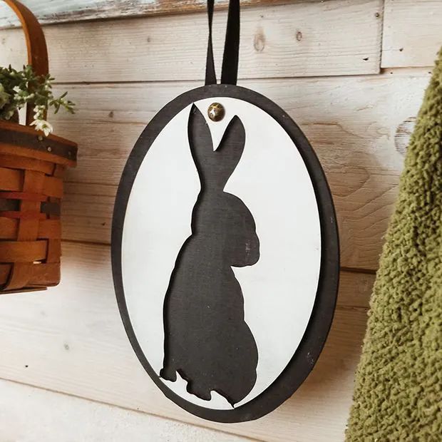 Bunny Silhouette Oval Wooden Wall Decor | Antique Farm House