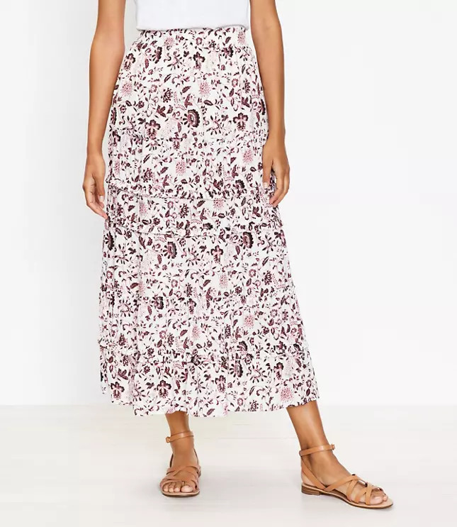 Petite Shimmer Vine Tiered Maxi Skirt | LOFT