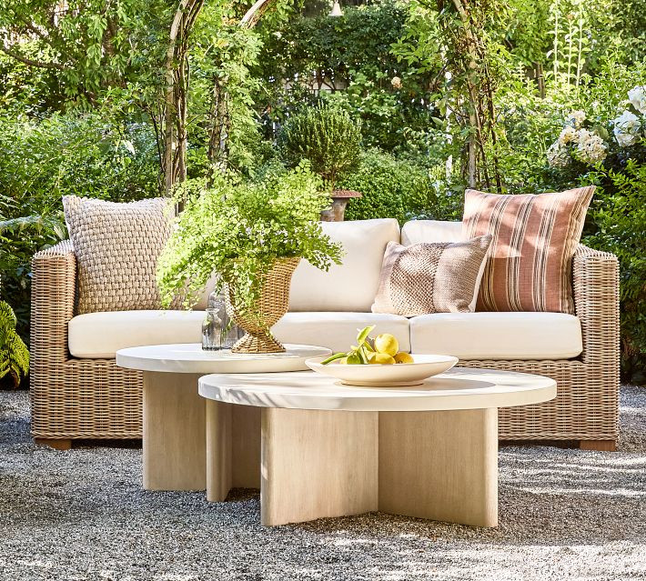 Cayman Concrete & Eucalyptus Round Outdoor Nesting Coffee Table | Pottery Barn (US)