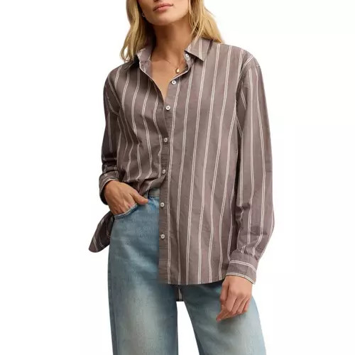 Women's Z Supply Seaport Striped Poplin Long Sleeve Button Up Shirt | Scheels Sports
