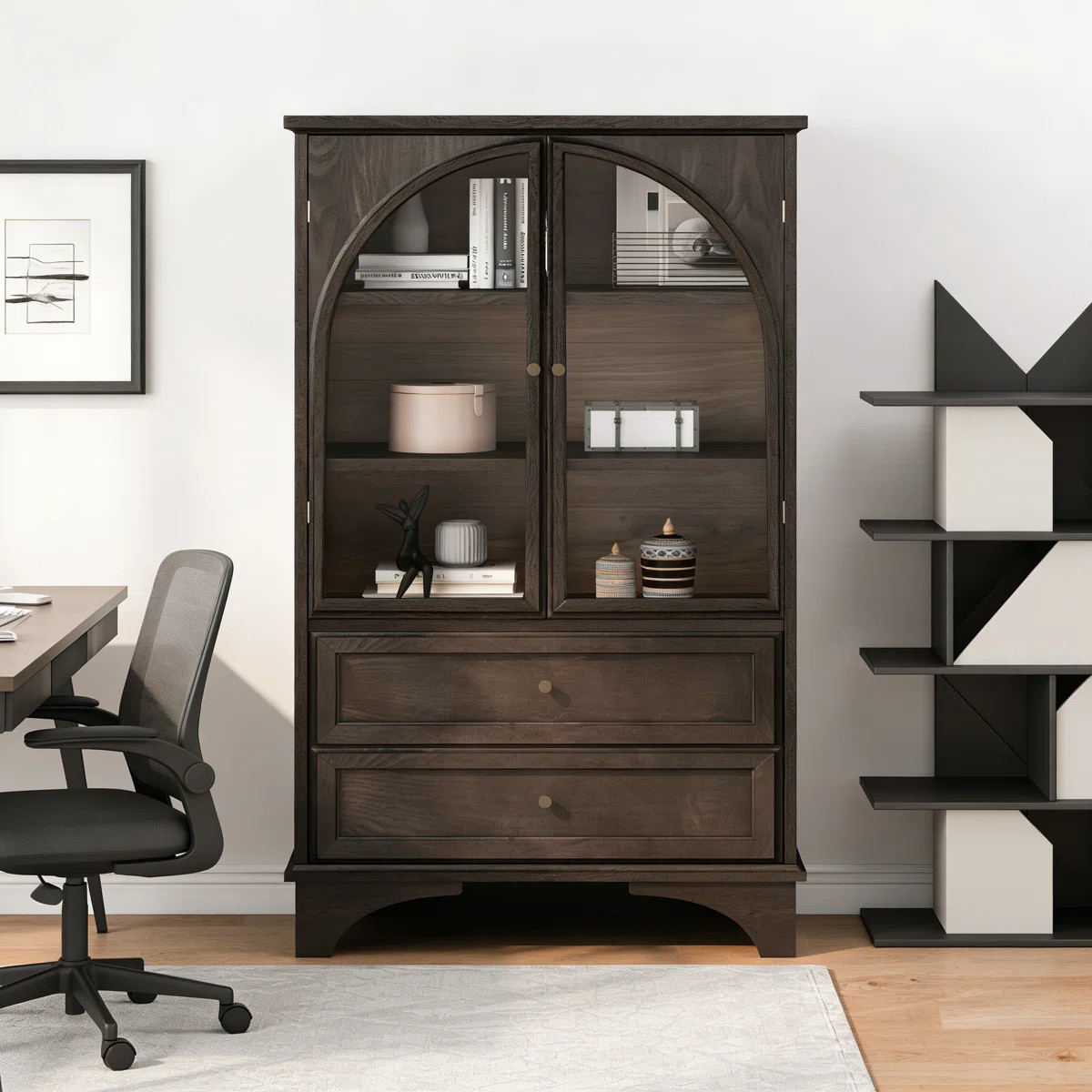 52.17"H Glass Door Display Case Storage Cabinet With 2 Drawers And Adjustable Shelf, Spacious Sto... | Wayfair North America