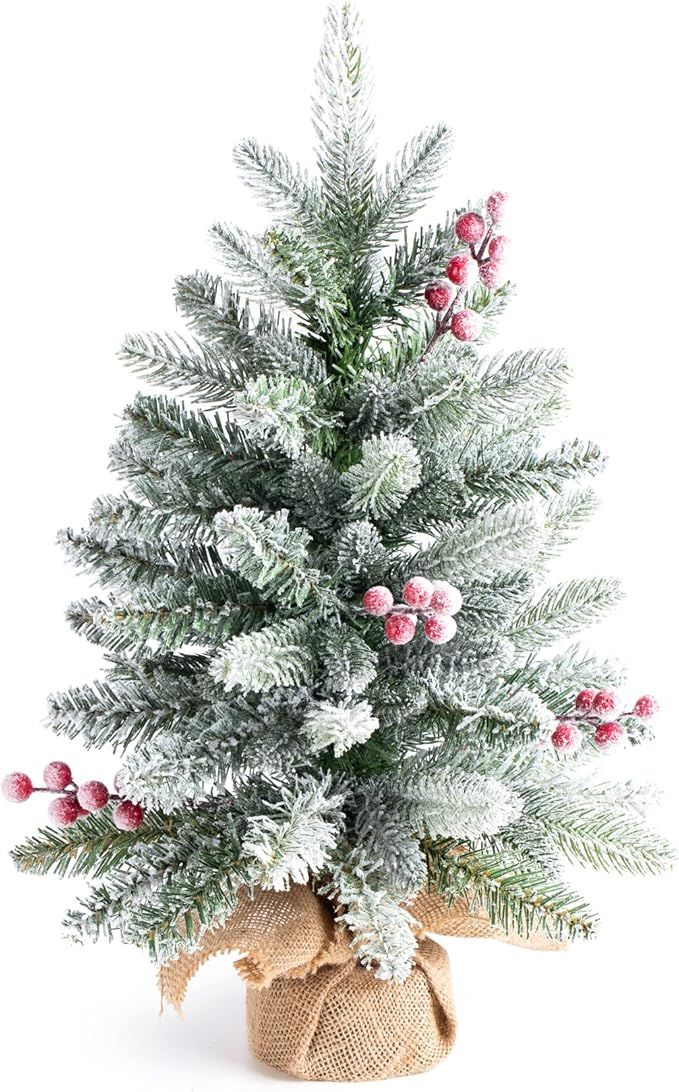Artificial Mini Christmas Tree 22 inches with Red Berry,Flocked Fir Suitable for Tabletop | Amazon (US)