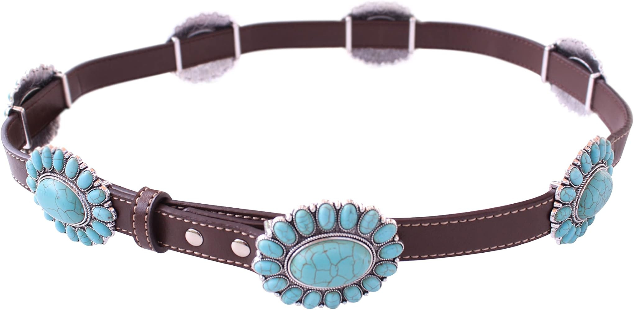 Wonderent Western Turquoise Flower Metal Concho Leather Belt No.10 | Amazon (US)