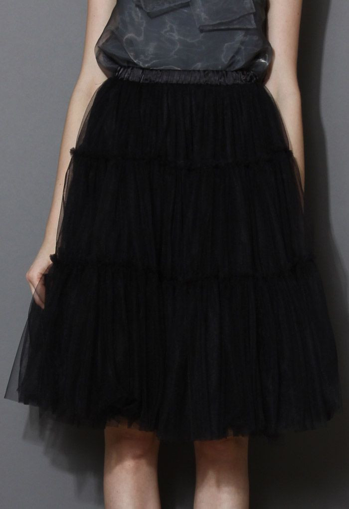 Amore Tulle Midi Skirt in Black | Chicwish