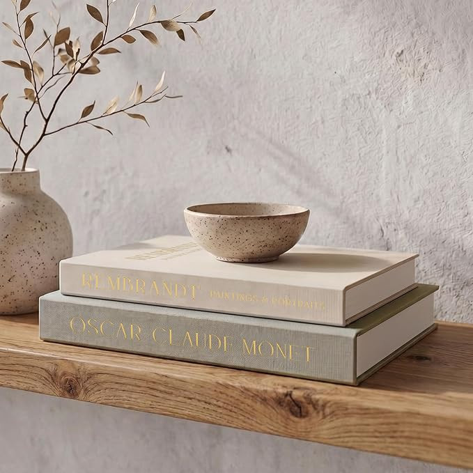 ZICOTO Set of 2 Beautiful Decorative Linen Books - Aesthetic Faux/Fake Books for Modern Home Deco... | Amazon (US)