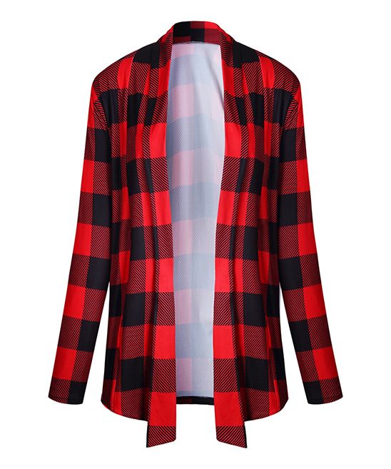 Red & Black Buffalo Check Open Cardigan - Women | Zulily