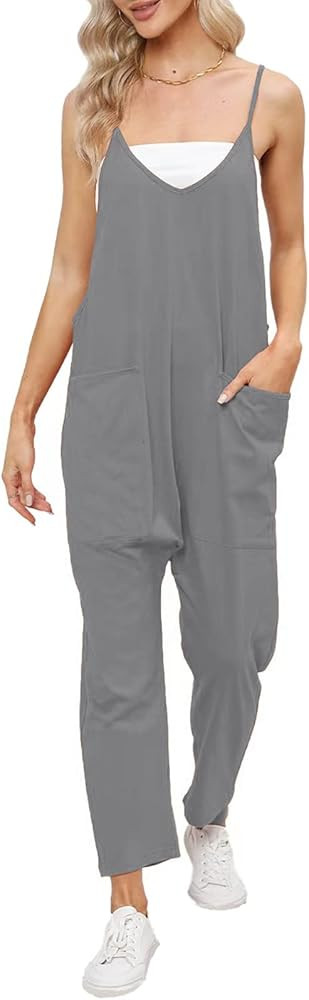 DEEP SELF Women's Loose Casual V Neck Sleeveless Jumpsuits Adjustable Spaghetti Straps Harem Long... | Amazon (US)