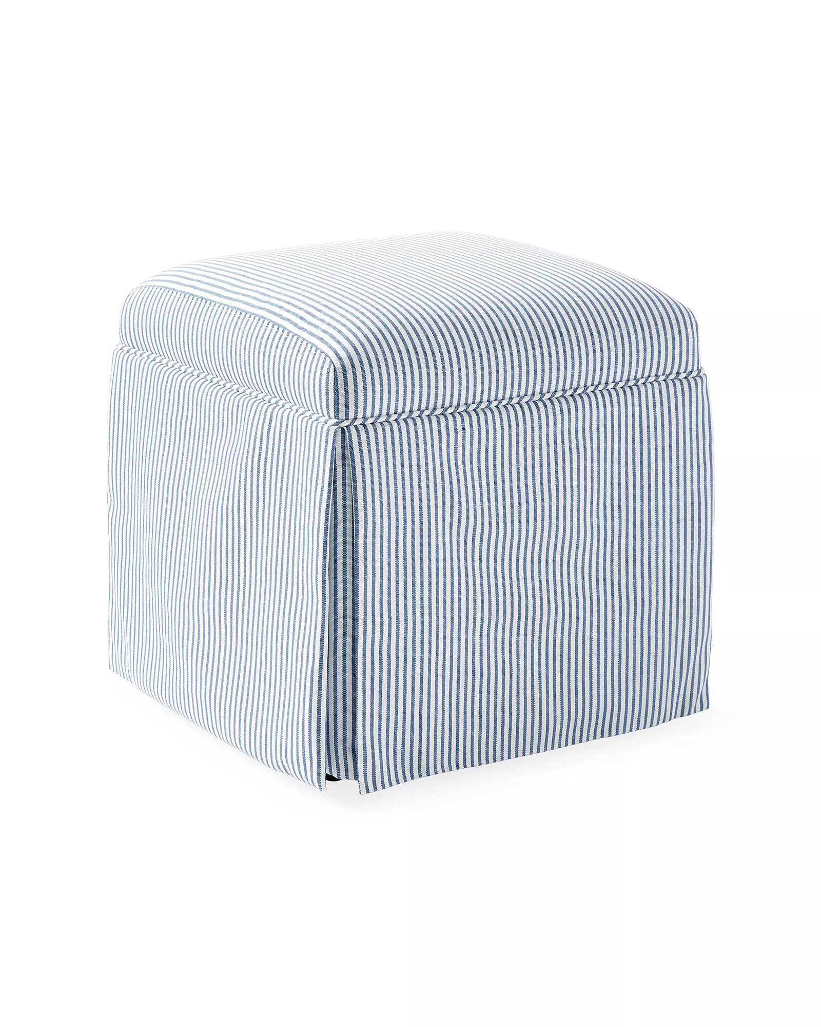 Harrison Skirted Swivel Cube - Perennials French Blue Pinstripe | Serena and Lily