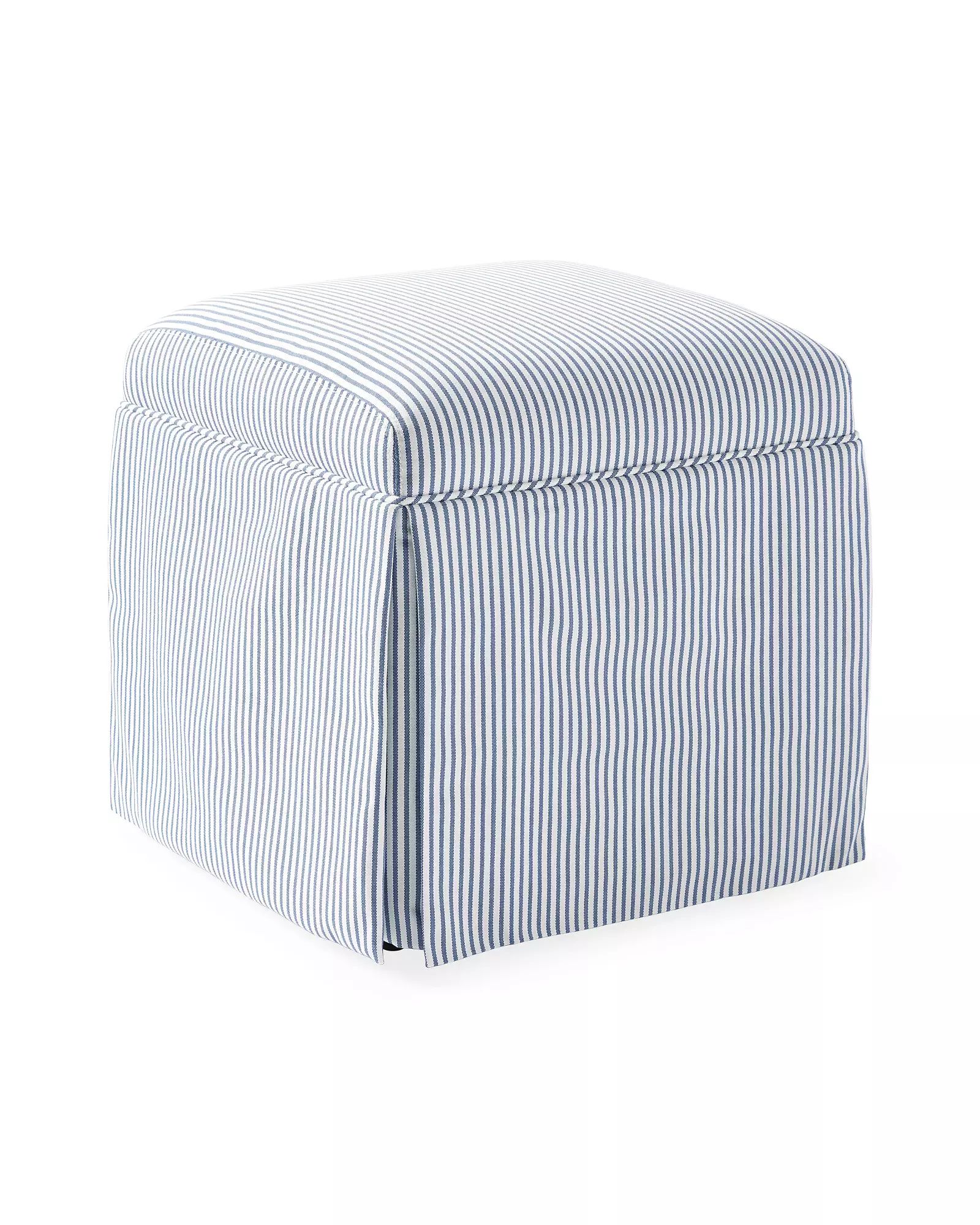 Harrison Skirted Swivel Cube - Perennials French Blue Pinstripe | Serena and Lily