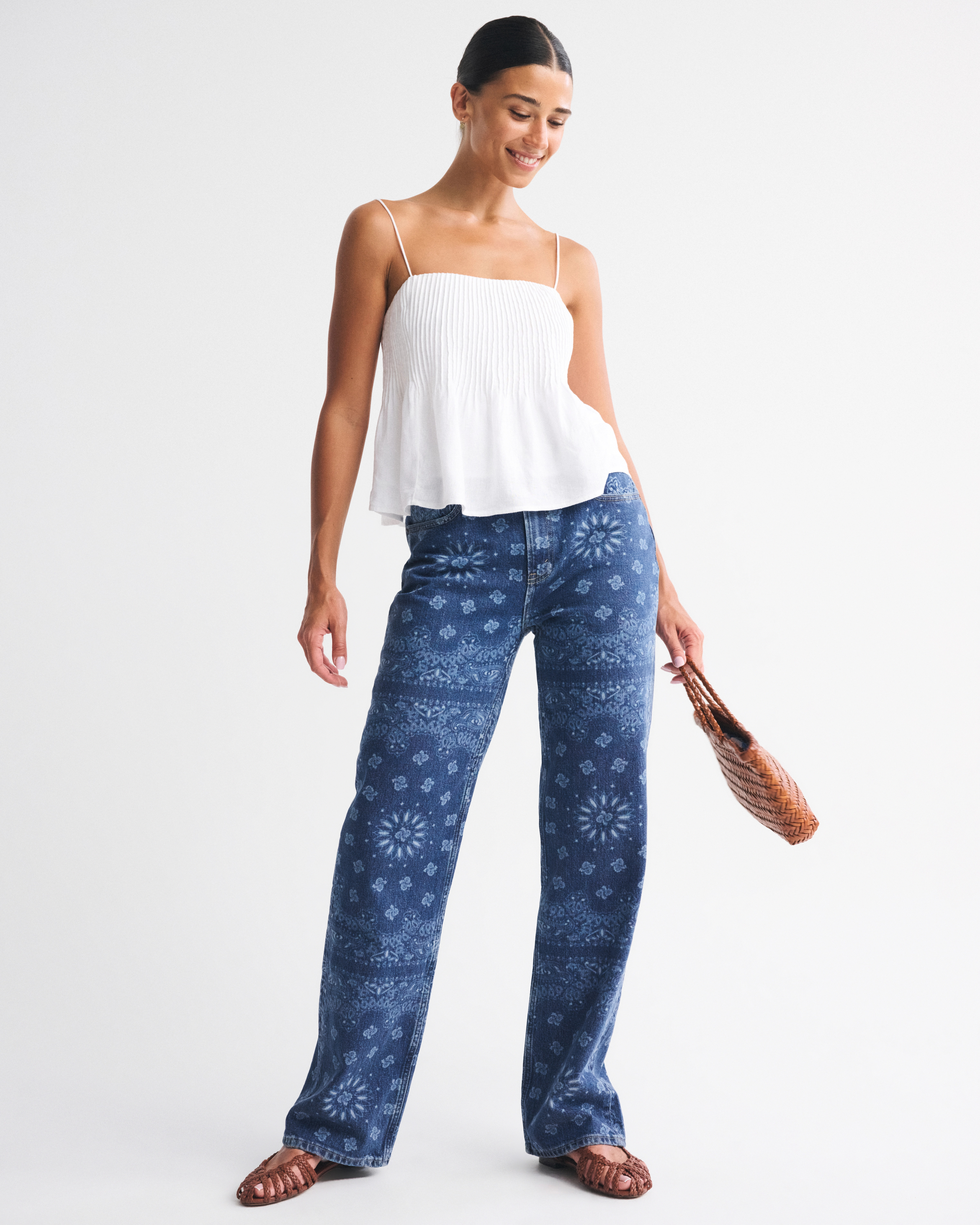 Curve Love High Rise 90s Relaxed Bandana Print  Jean | Abercrombie & Fitch (US)