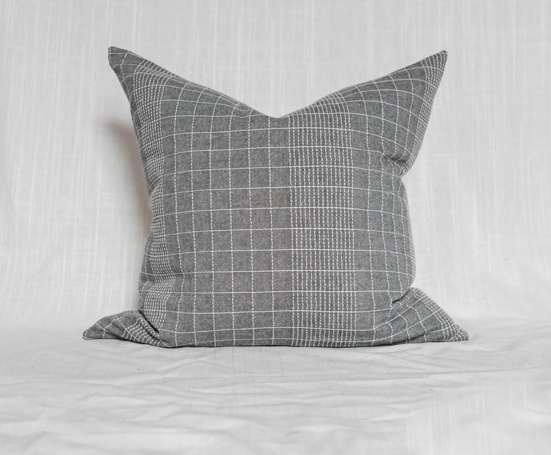 Charcoal Grey plaided woven throw pillow cover  pillow |20”x20”| 22"X22 HMONG cushion | Etsy (US)