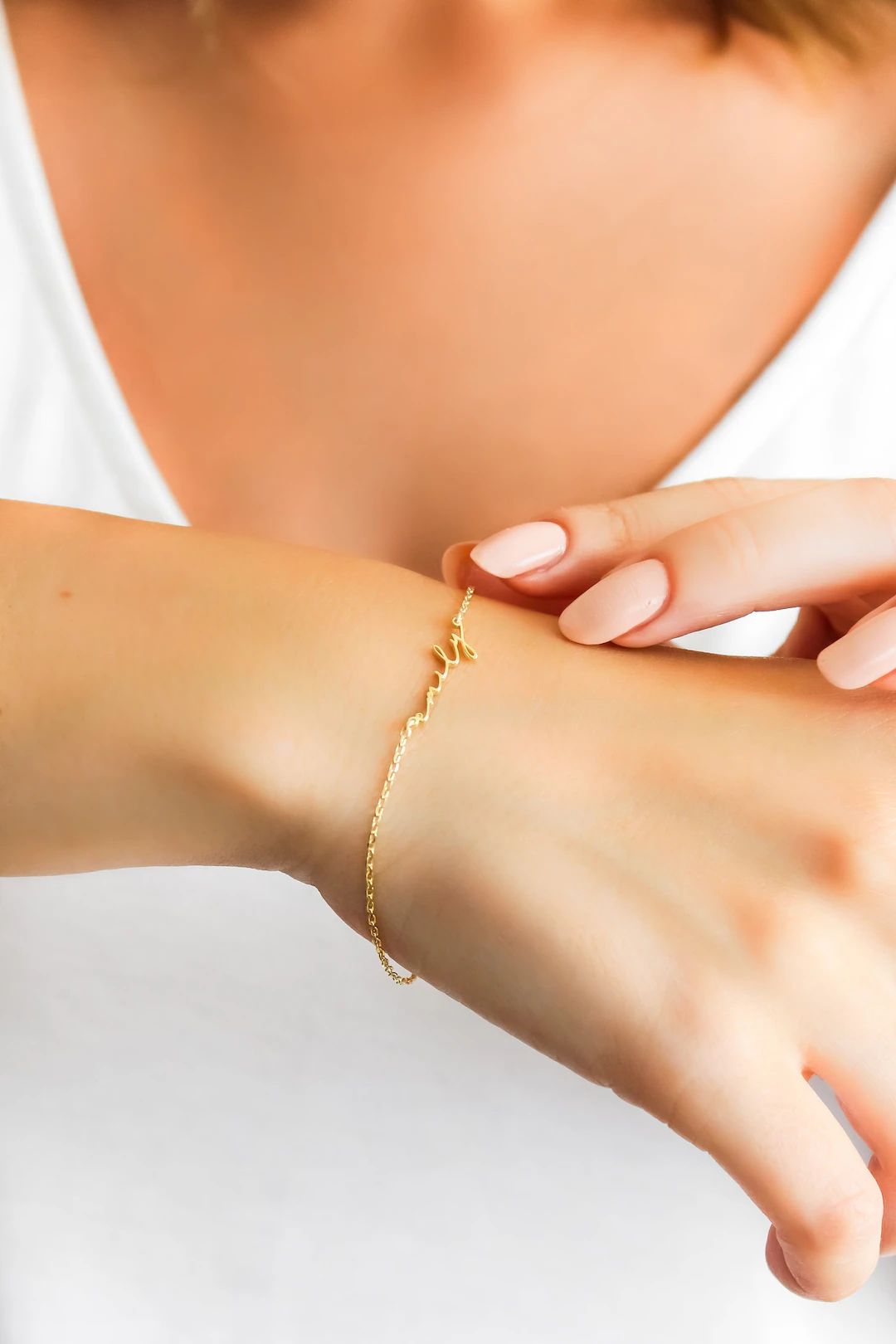 14K Solid Gold Name Bracelet,Dainty Name Bracelet,Custom Name Bracelet,Personalized Bracelet,Gift... | Etsy (US)