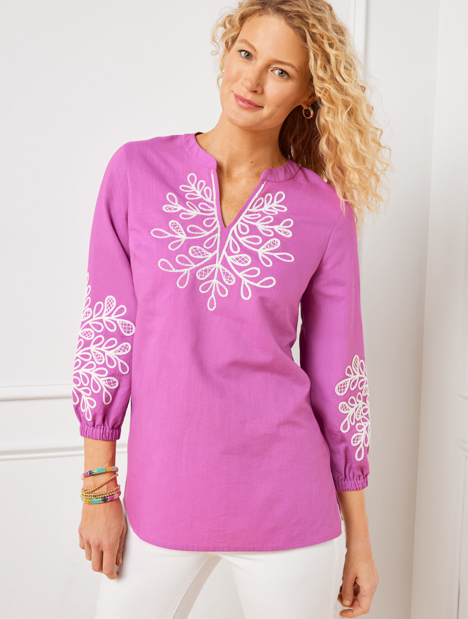 Embroidered Linen Cotton Tunic | Talbots
