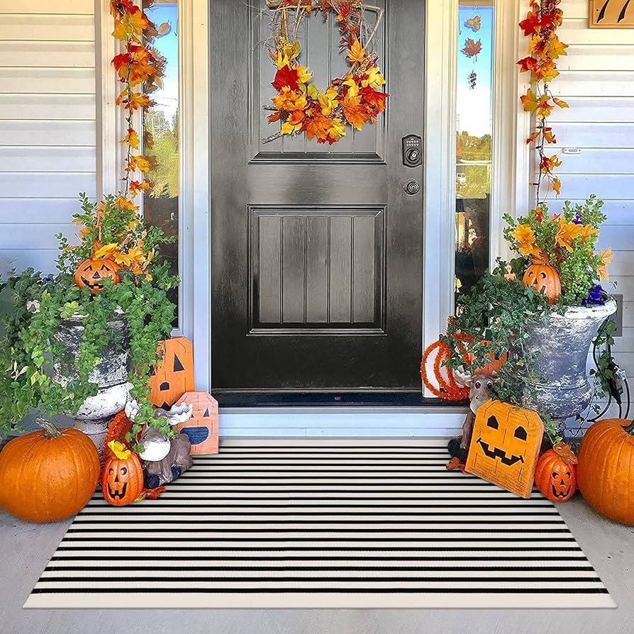 Collive Black and White Rug 3x5, Washable Outdoor Rug for Porch Cotton Woven Farmhouse Fall Indoo... | Amazon (US)