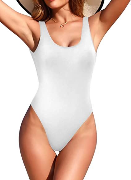 SHEKINI Women's Retro High Cut Low Back One Piece Swimsuits Brazilian Bikini Bathing Suit | Amazon (US)