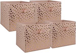 DII Non Woven Storage Collection Polka Dot Collapsible Bin Small Set, 11x11x11" Cube, Pink & Gold, 4 | Amazon (US)