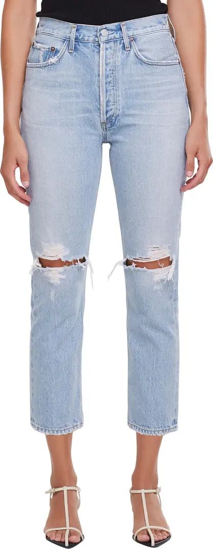 AGOLDE Riley Ripped Crop Nonstretch Straight Leg Jeans | Nordstrom | Nordstrom