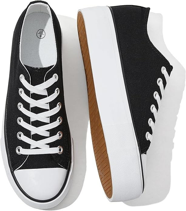 Womens White Platform Sneakers Low Top Platform Shoes Lace Up Canvas Shoes for Women | Amazon (US)
